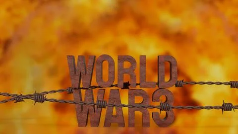 The rusty text world war3  and barbed wire image 3d rendering. Stock Photos