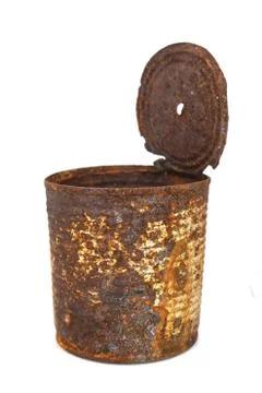 Rusty tin can isolated on white Stock Photos