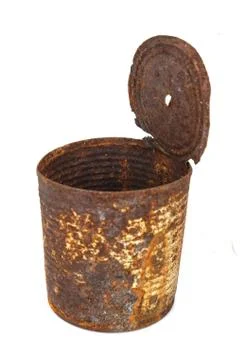 Rusty tin can isolated on white Stock Photos