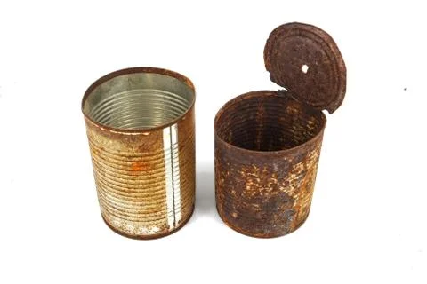 Rusty tin can isolated on white Stock Photos