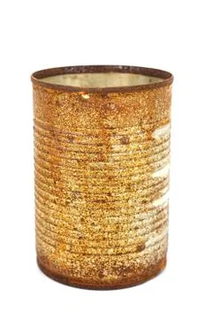 Rusty tin can isolated on white Stock Photos