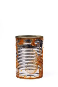 Rusty tin can isolated on white background Stock Photos