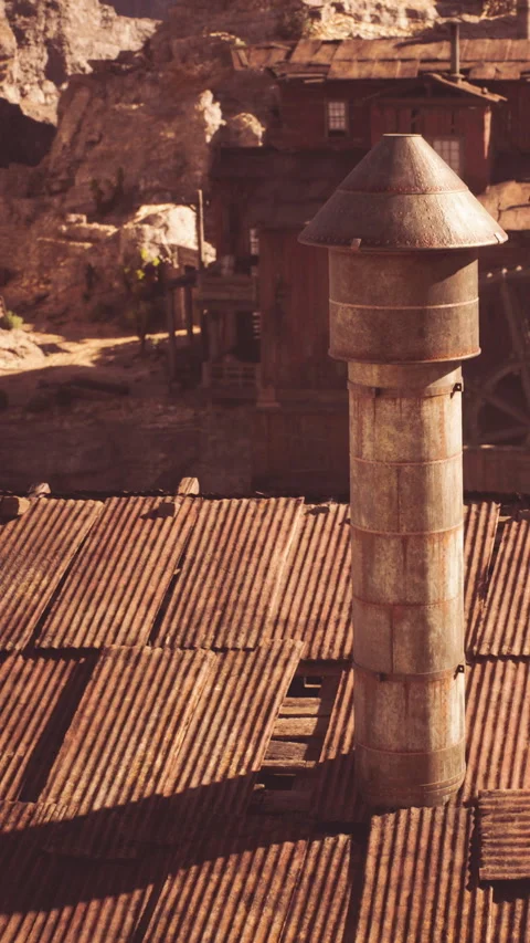 Rusty tower structure in an old mining town during daylight hours Stock Footage 339041096