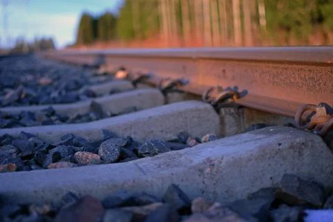 Rusty train track. Focus on foreground. Focus on foreground. Stock Photos