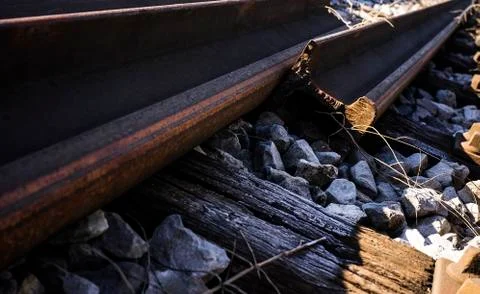Rusty train tracks layed down Stock Photos
