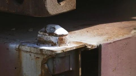 Rusty twist-lock on a semi-trailer 4k intro video for business Stock Footage 88861264