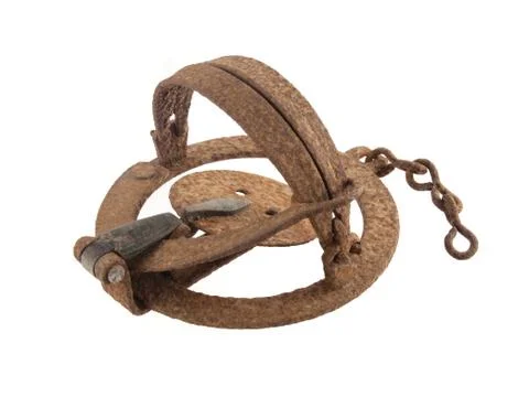 Rusty vermin trap on a white background. Stock Photos