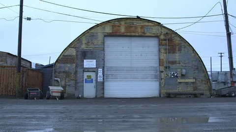 Rusty warehouse in Barrow, Alaska Stock Footage 104955446