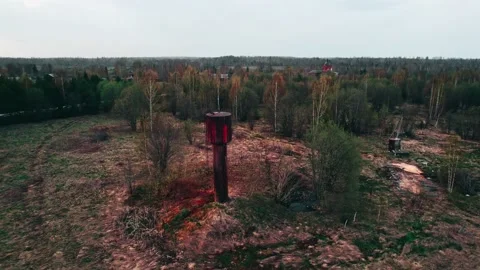 A rusty water tower in the middle of the field. Stock Footage 196504721