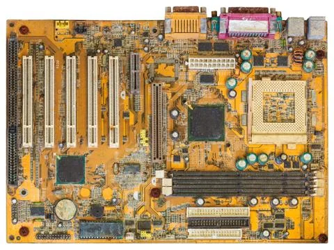 Rusty weathered old computer motherboard isolated on white Фото