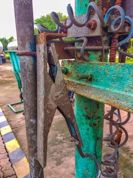 Rusty welding ground clamp. close-up view Stock Photos