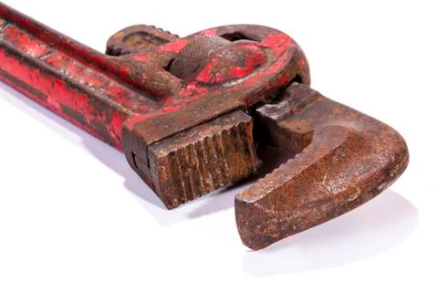 Rusty Well Used Red Monkey Wrench Spanner Jaws Stock Photos