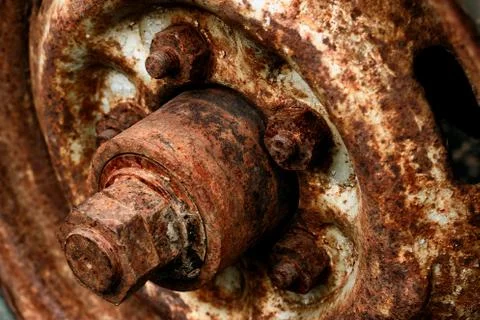 Rusty wheel wheels with large nuts Stock Photos