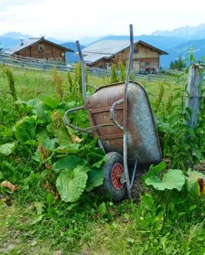 Rusty wheelbarrow in austrian alps Stock Photos