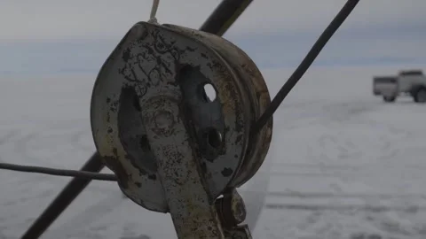 A rusty winch turns under load Stock Footage 264659811
