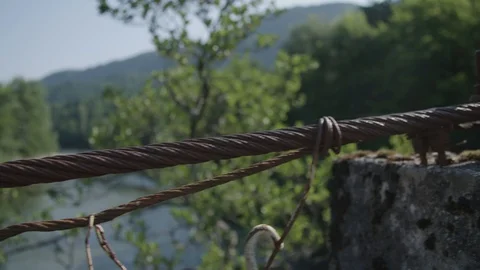 Rusty wire on a bridge Stockbeeldmateriaal 89866663