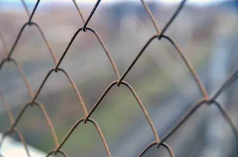 Rusty wire fence pattern with shallow depth of field Stock Photos