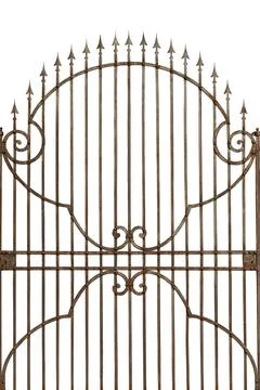 Rusty Wrought Iron Gate with Sharp Points Isolated on White Background Stock Photos