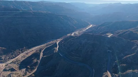 Ruta Nacional 150 winds through rugged precordillera terrain near Pachimoco in Stock Footage 342342745
