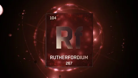 Rutherfordium as Element 104 of the Periodic Table 3D illustration on red Video stock 120436286