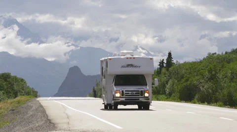 RV on Alaskan Highway Chugach Range Vacation Roadtrip Stock Footage 36636376