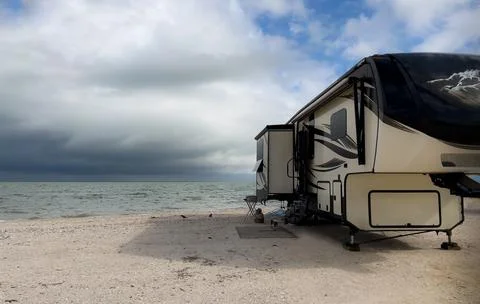 Rv Camping on the Beach 写真素材