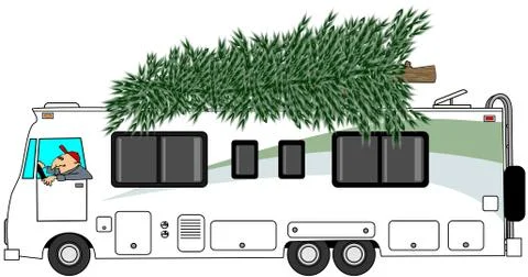 RV delivering a Christmas tree Stock Illustration