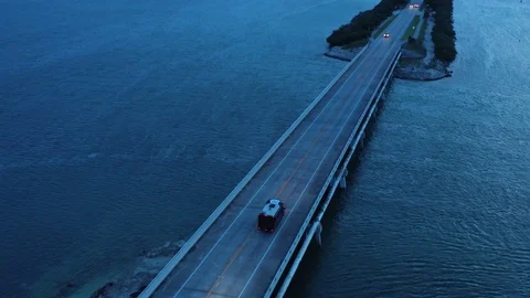 RV driving bridge in Key West Stock Footage 126235280