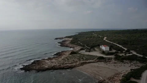 RV, Drone Fly over the beach line of Comunidad Valenciana (Valencia) Spain. Video stock 130911235
