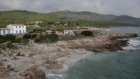 RV, Drone Fly over the beach line of Comunidad Valenciana (Valencia) Spain. Stock Footage 130911267
