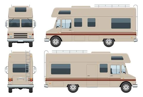 RV motorhome vector template side, front, back view Stock Illustration