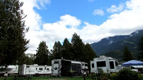 RV Park Campground Cloud Time Lapse in British Columbia, Canada Stock Footage 80968268