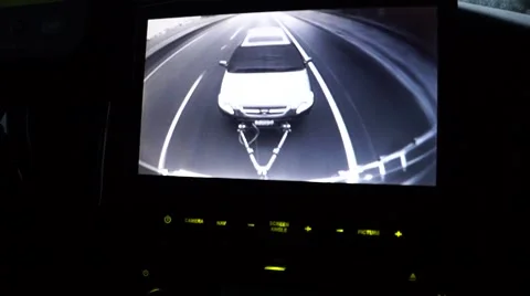 RV Rear Backup Camera View Towing Car While Driving Stock Footage 42858645