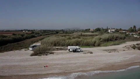 Rv Vacation, Drone Fly over Playa  Aiguaoliva/ El Puntal Video stock 130911125