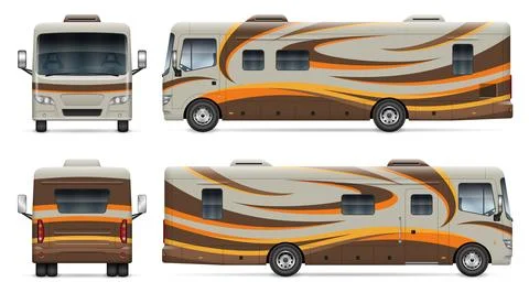 RV vector wrap mock-up side, front, back view Stock Illustration