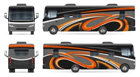 RV vector wrap mock-up side, front, back view Stock Illustration