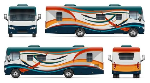 RV vector wrap mock-up side, front, back view Stock Illustration