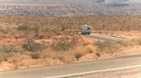 RV's on a desert road Stock Footage 629570