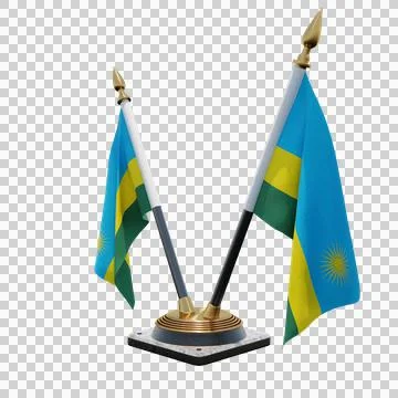 Rwanda 3d illustration flag on pole. Wood flagpole Stockillustratie