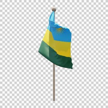 Rwanda 3d illustration flag on pole. Wood flagpole Stock Illustration