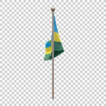 Rwanda 3d illustration flag on pole. Wood flagpole Stock Illustration