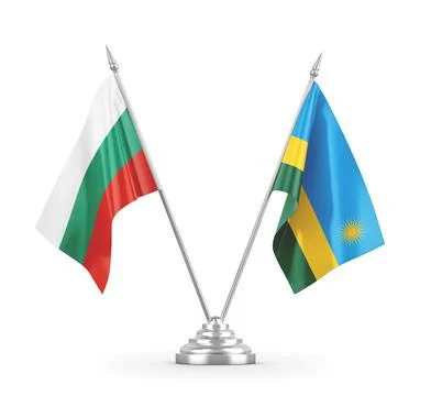 Rwanda and Bulgaria table flags isolated on white 3D rendering Stock Illustration
