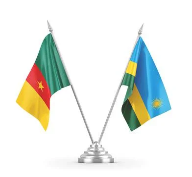 Rwanda and Cameroon table flags isolated on white 3D rendering Stock Illustration