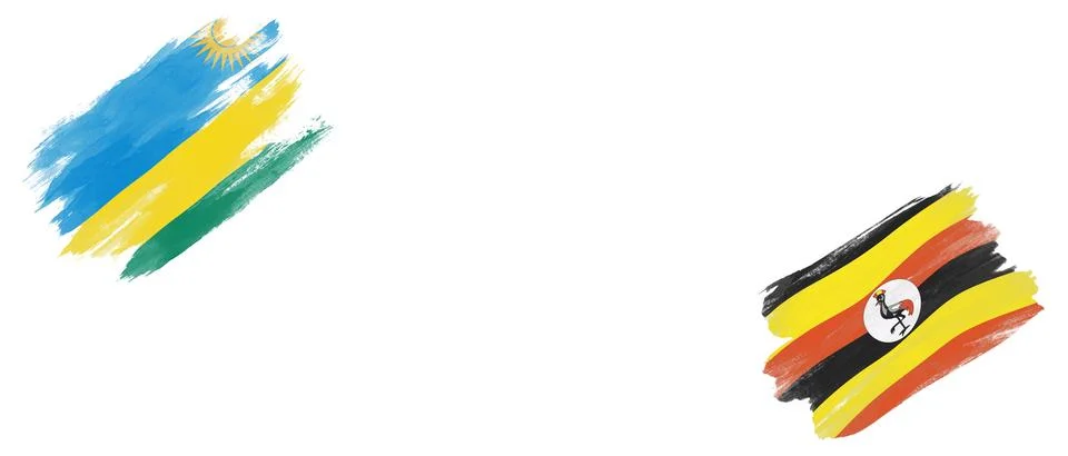 Rwanda and Uganda Flags on White Stock Illustration