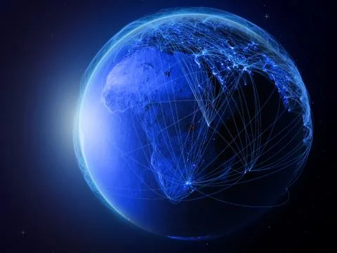 Rwanda on blue Earth with network Stock Illustration