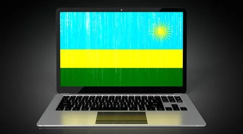 Rwanda - country flag and binary code on laptop screen Stock Illustration