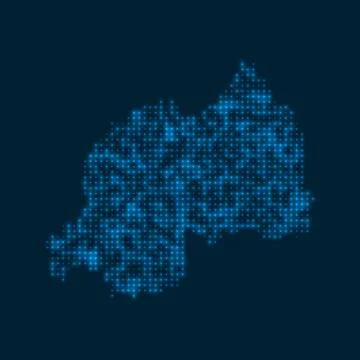 Rwanda dotted glowing map. Shape of the country with blue bright bulbs. Vec.. 스톡 일러스트