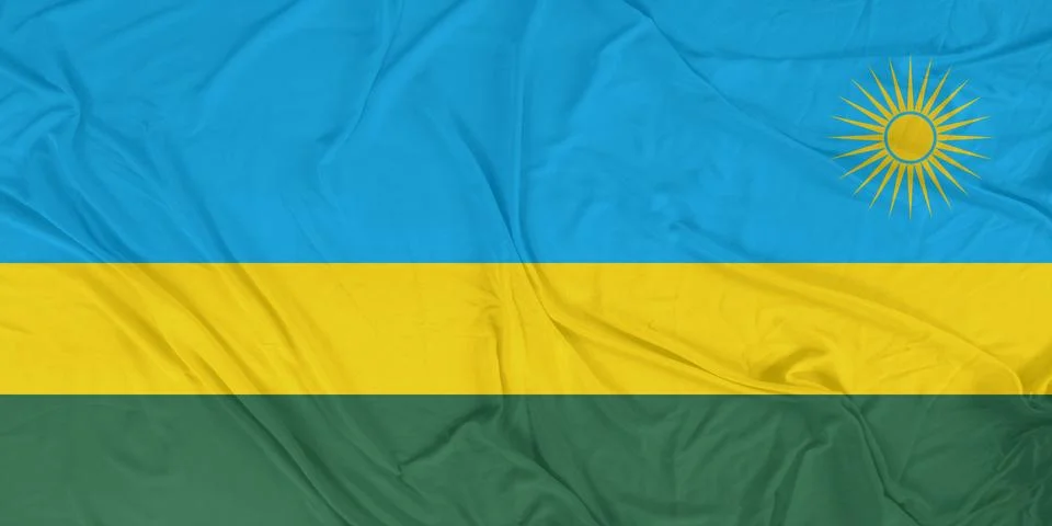 Rwanda Dynamic Flag Motion with Intense Wind Waves Stock Photos