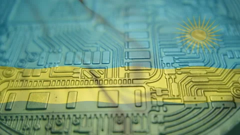 Rwanda flag with Bitcoin Cryptocurrency Stock Footage 166727056