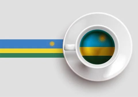 Rwanda flag with coffee on top view Stock Illustration